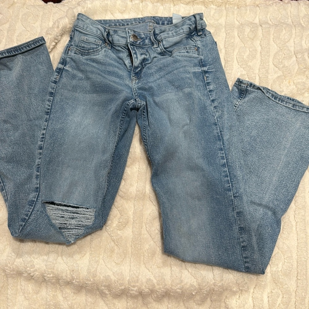 Flare light wash jeans, H&M, one knee slit